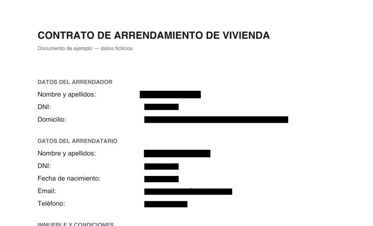The same lease agreement after Vysadocs, with personal data permanently blacked out
